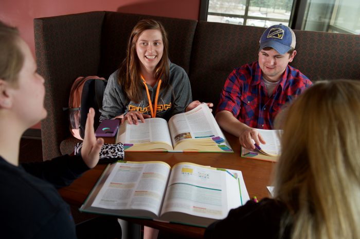 4 students studying in booth
