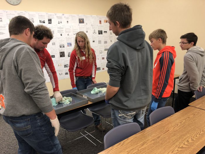 Ag students giving a presentation to high school students