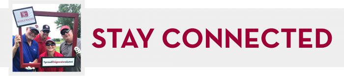 Alumni Page Header reading "Stay Connected" with a photo of four Alumni posing in a Ridgewater Alumni Frame