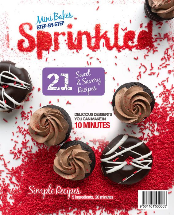 Graphic with chocolate cupcakes and red sprinkles