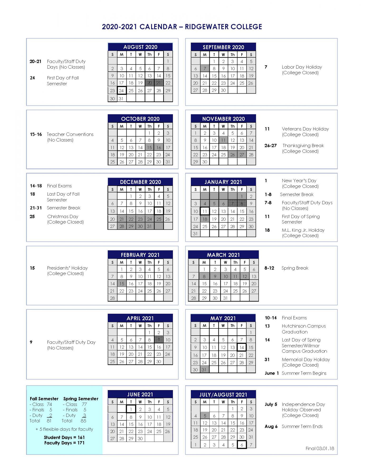 2021 congressional calendar 2020 2021 Academic Calendar Ridgewater College 2021 congressional calendar